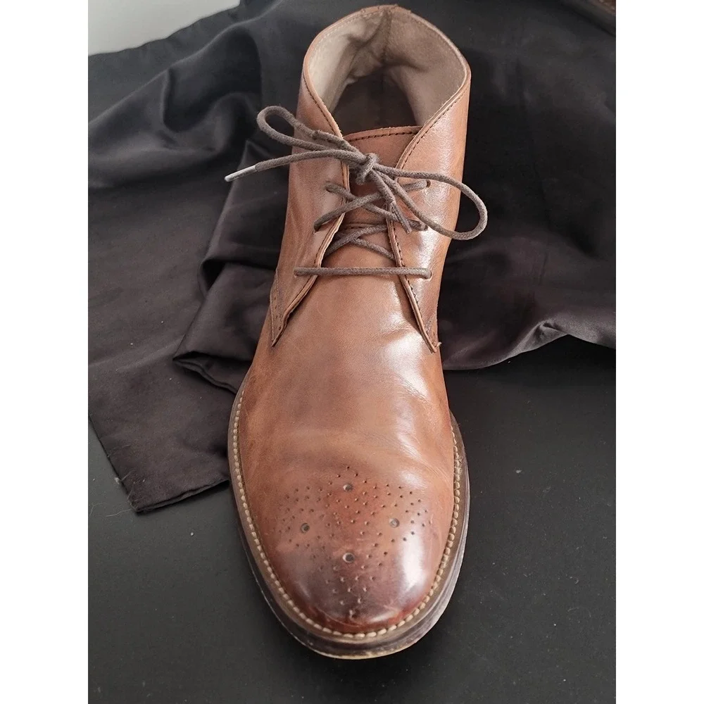 Johnston & Murphy Mens Tan Brown Leather Wingtip Brogue Chukka Boots 9.5M